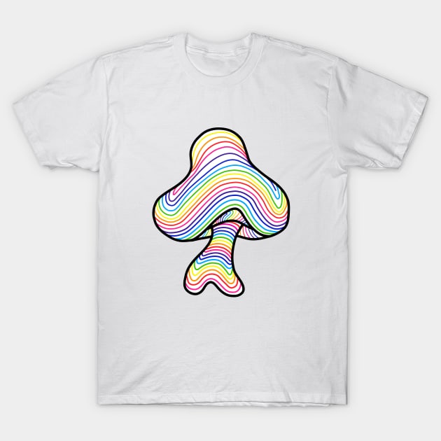 The Perfect Mushroom: Exotic Trippy Wavy Rainbow Contour Lines. T-Shirt by Ciara Shortall Art